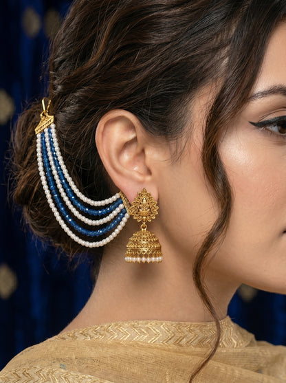 Gold Plated Multi-Layer Pearl Beaded Ear Chain for Women and Girls