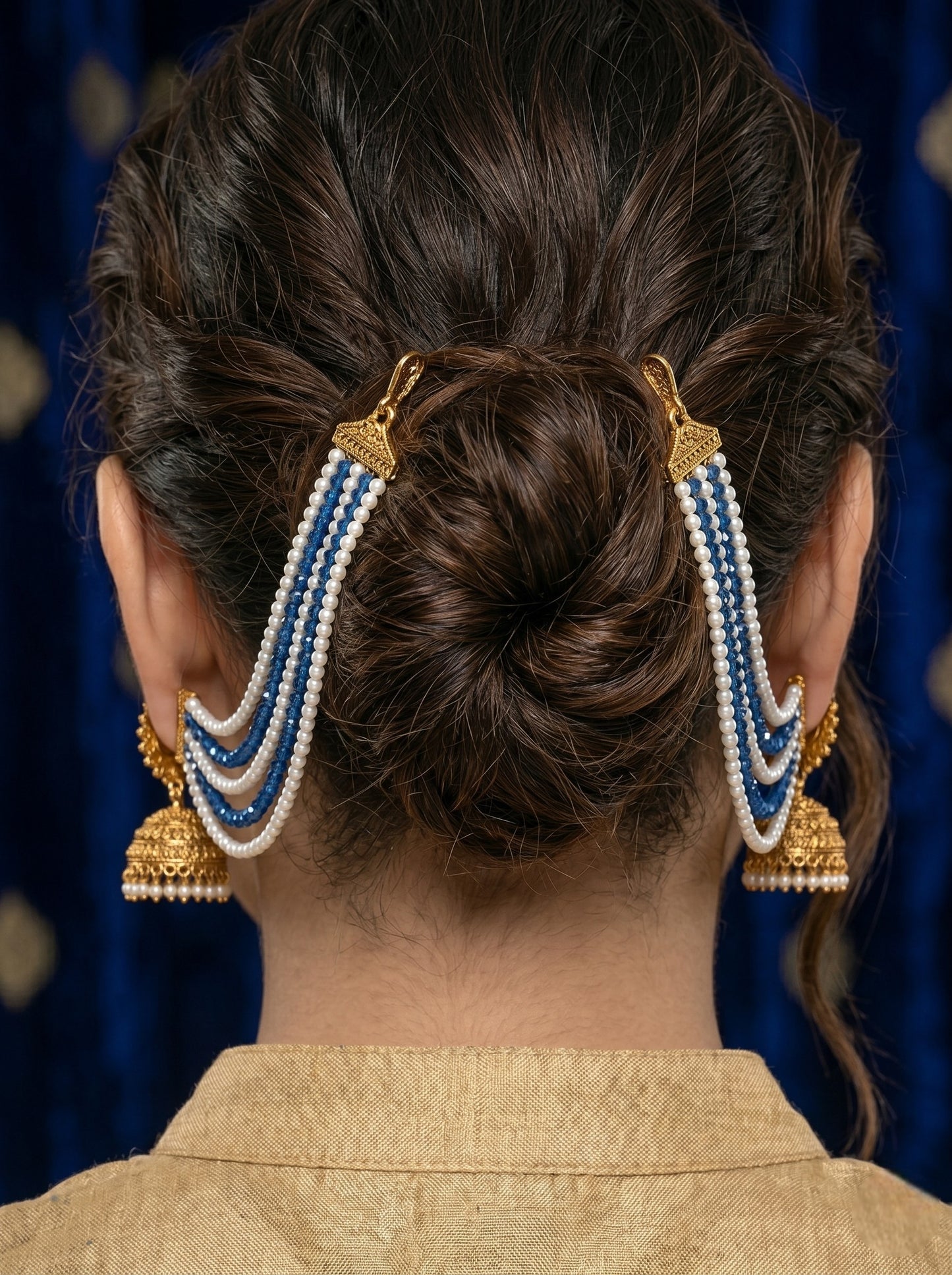 Gold Plated Multi-Layer Pearl Beaded Ear Chain for Women and Girls