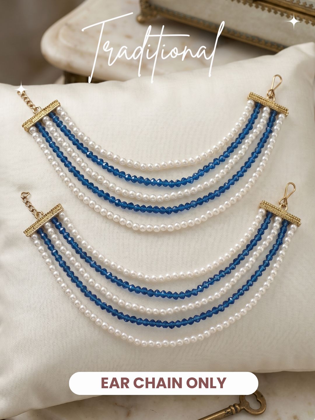 Gold Plated Multi-Layer Pearl Beaded Ear Chain for Women and Girls