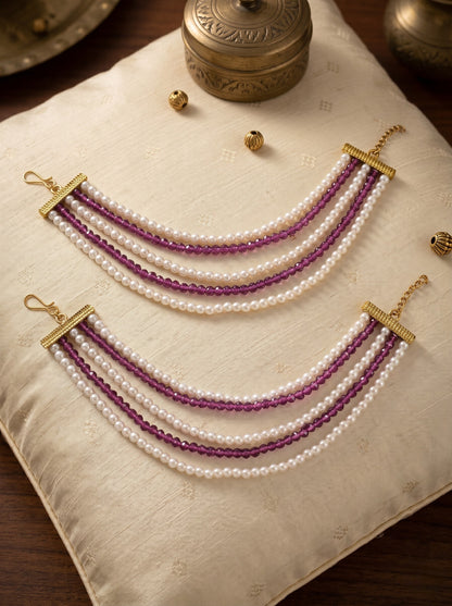 Gold Plated Multi-Layer Pearl Beaded Ear Chain for Women and Girls