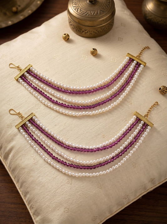 Gold Plated Multi-Layer Pearl Beaded Ear Chain for Women and Girls