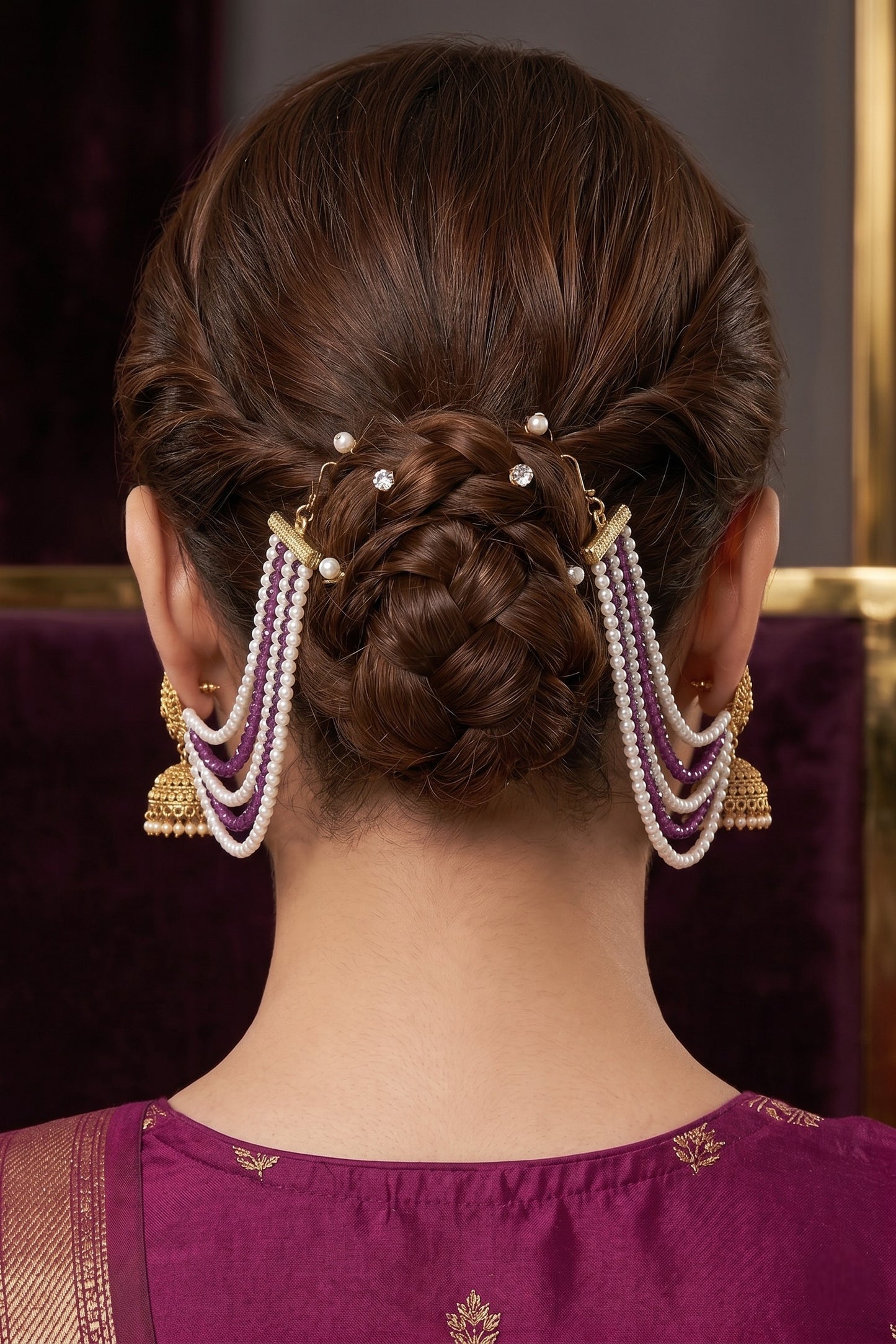 Gold Plated Multi-Layer Pearl Beaded Ear Chain for Women and Girls