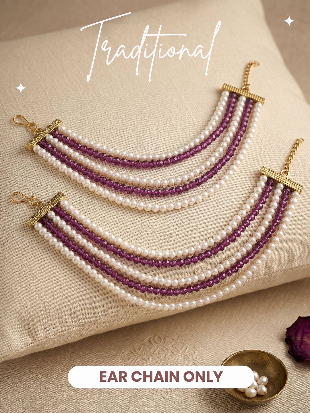 Gold Plated Multi-Layer Pearl Beaded Ear Chain for Women and Girls