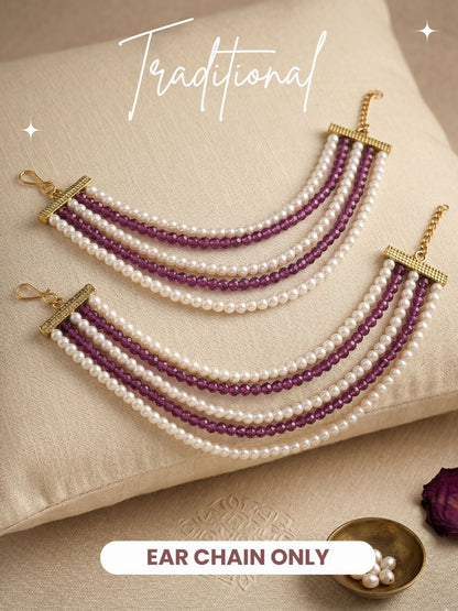 Gold Plated Multi-Layer Pearl Beaded Ear Chain for Women and Girls