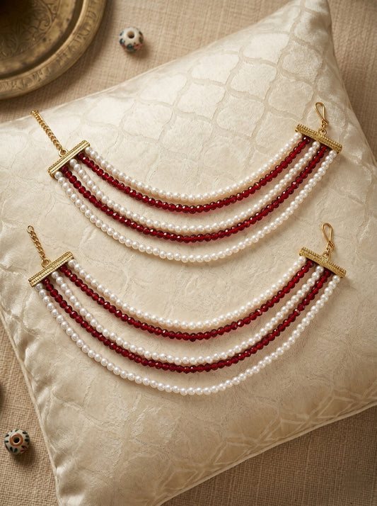 Gold Plated Multi-Layer Pearl Beaded Ear Chain for Women and Girls