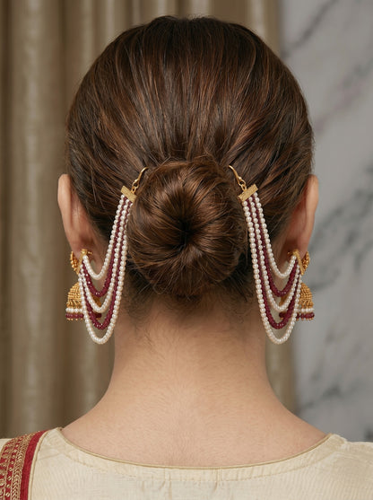 Gold Plated Multi-Layer Pearl Beaded Ear Chain for Women and Girls