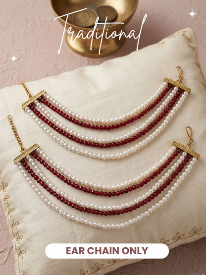 Gold Plated Multi-Layer Pearl Beaded Ear Chain for Women and Girls