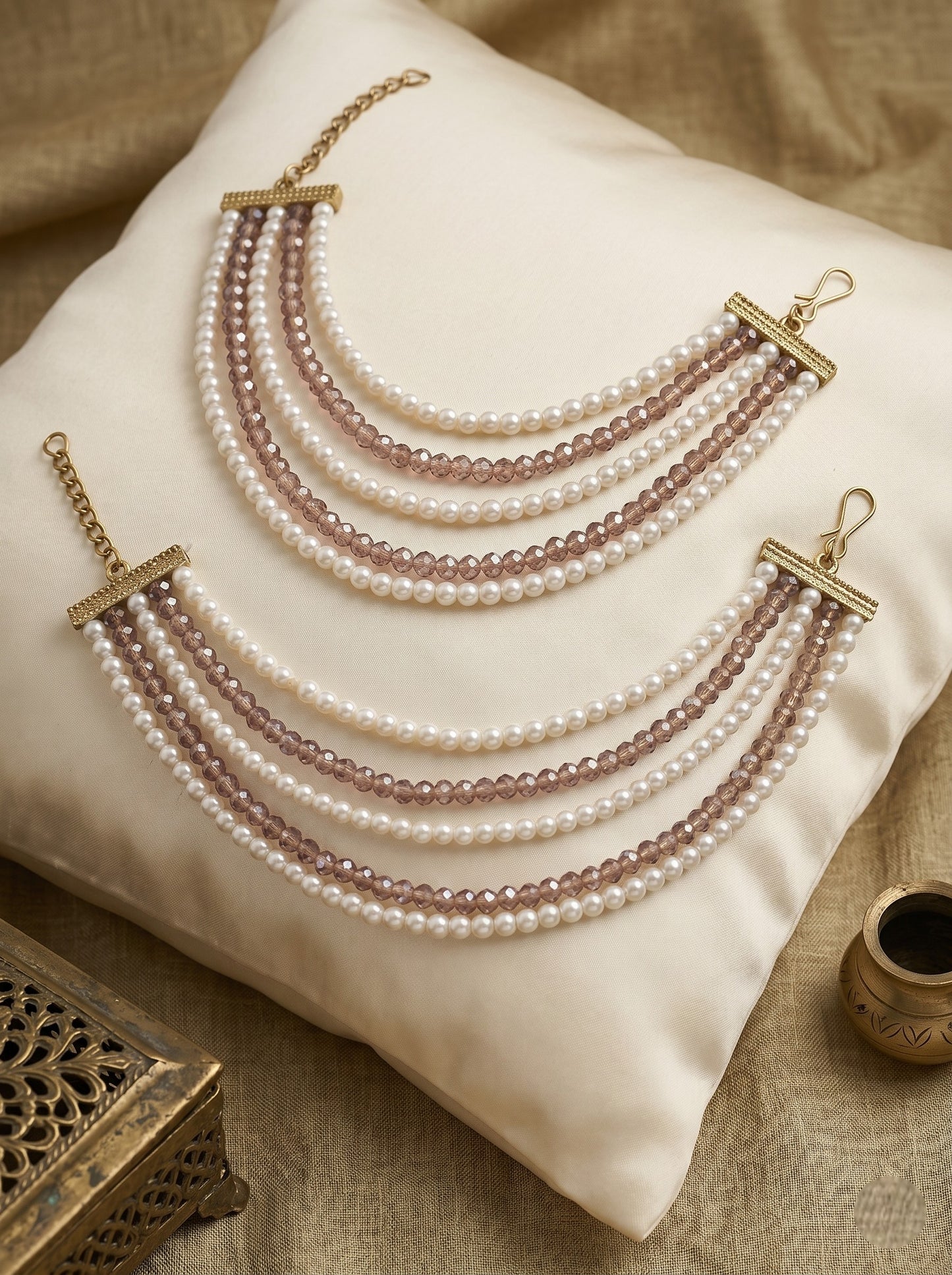 Gold Plated Multi-Layer Pearl Beaded Ear Chain for Women and Girls