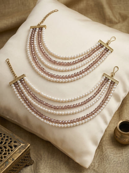 Gold Plated Multi-Layer Pearl Beaded Ear Chain for Women and Girls