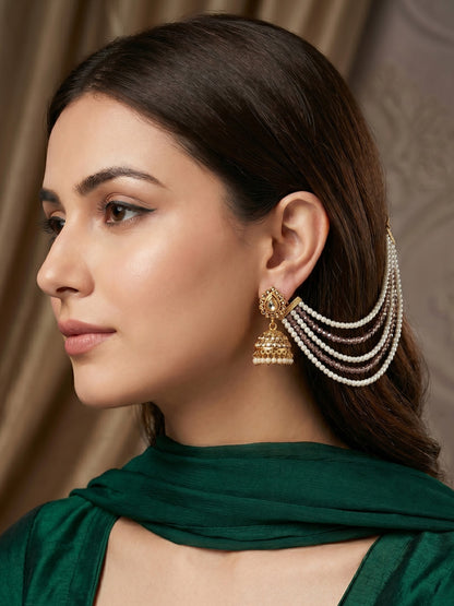 Gold Plated Multi-Layer Pearl Beaded Ear Chain for Women and Girls