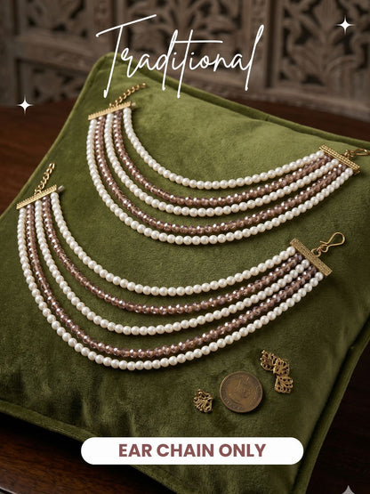 Gold Plated Multi-Layer Pearl Beaded Ear Chain for Women and Girls