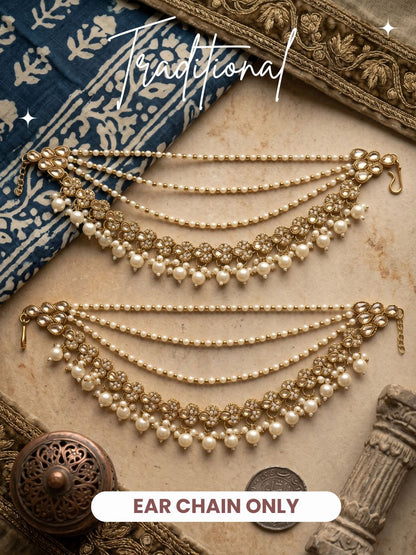 Traditional Pearl Beaded Ear Chain Accessory for Women and Girls