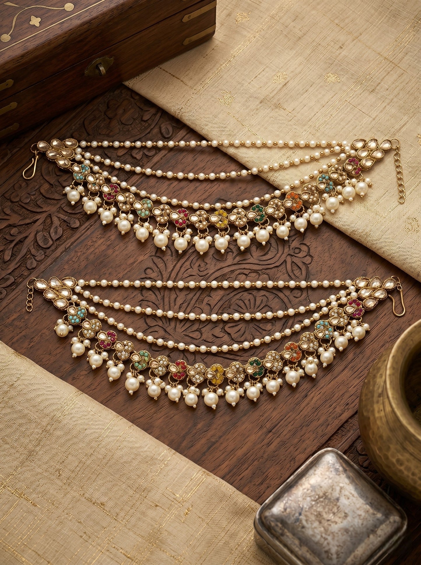 Traditional Pearl Beaded Ear Chain Accessory for Women and Girls