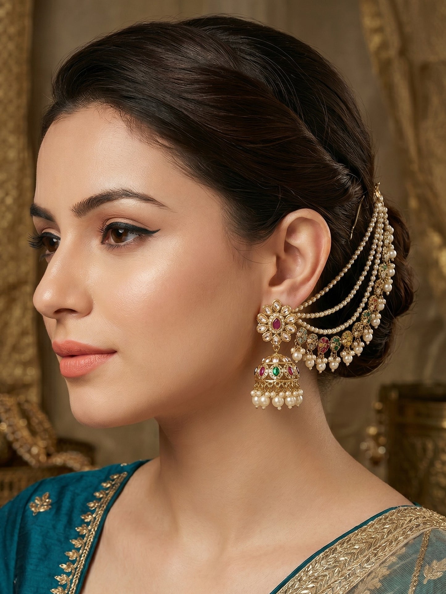 Traditional Pearl Beaded Ear Chain Accessory for Women and Girls