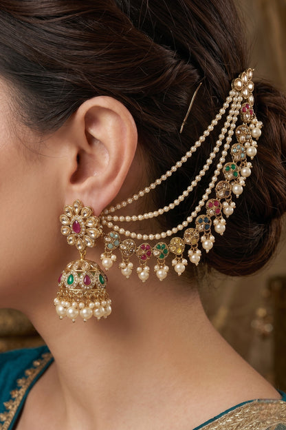Traditional Pearl Beaded Ear Chain Accessory for Women and Girls