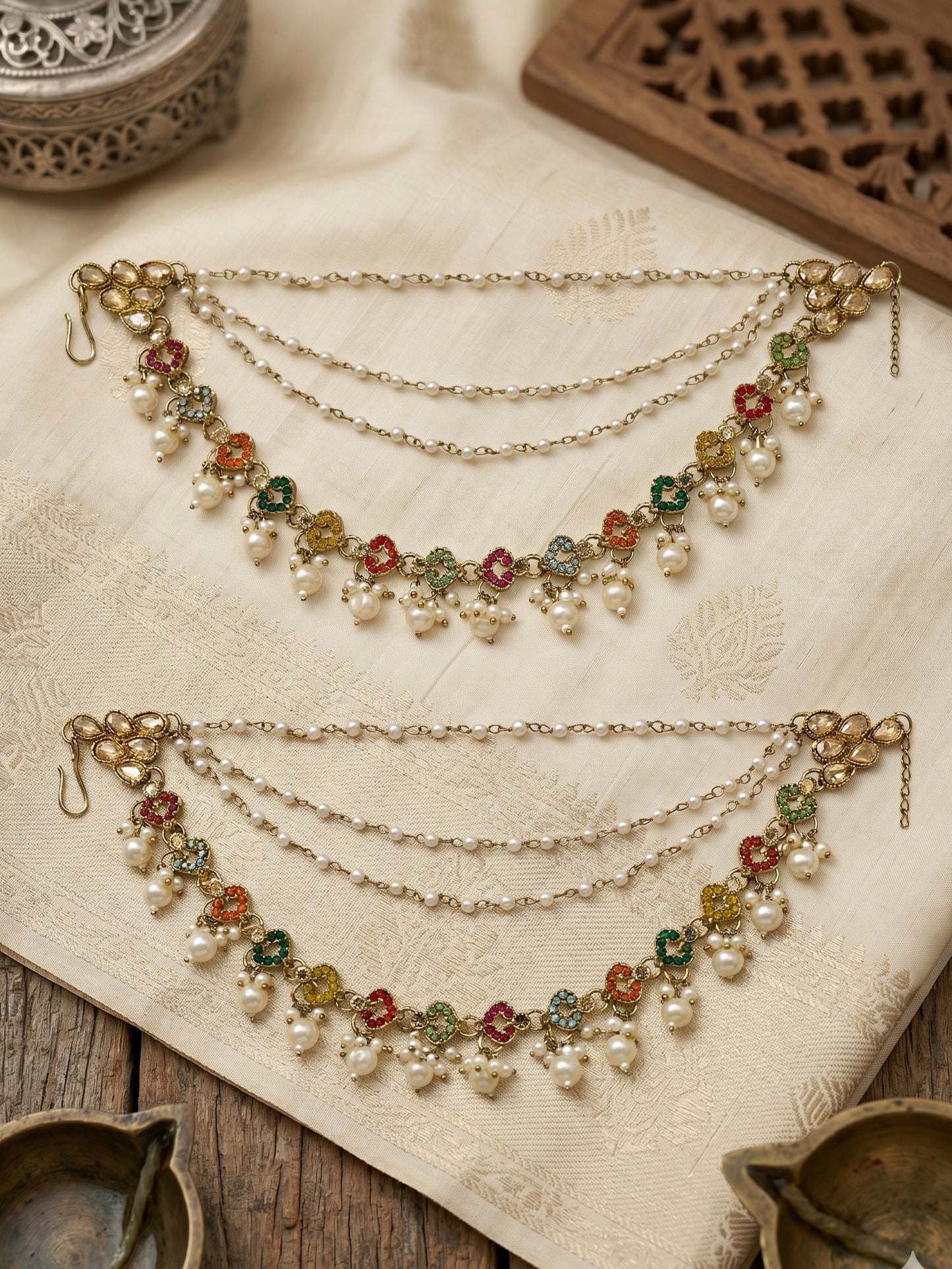 Traditional Pearl Beaded Ear Chain Accessory for Women and Girls