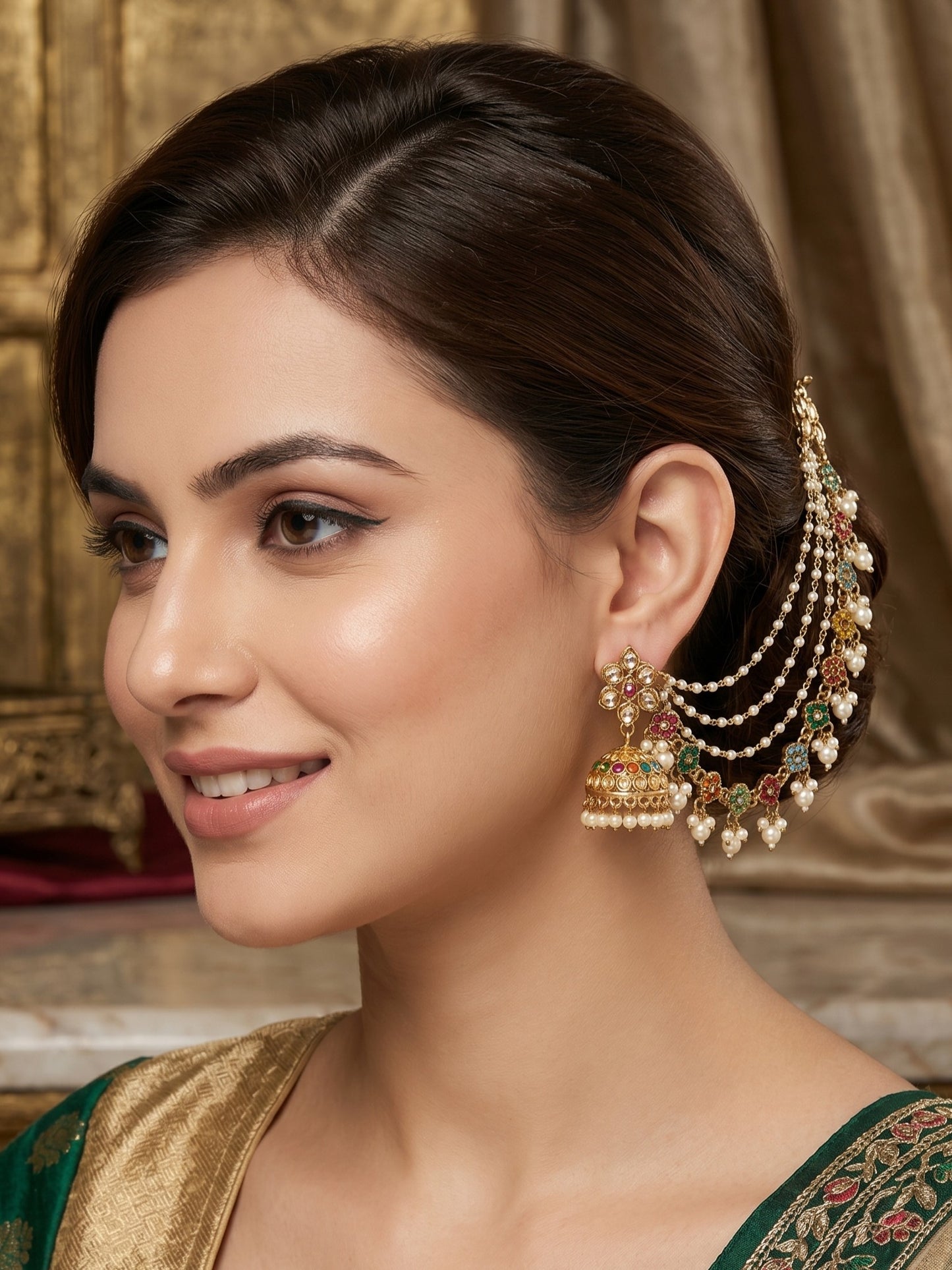 Traditional Pearl Beaded Ear Chain Accessory for Women and Girls