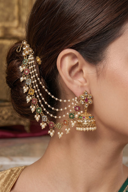 Traditional Pearl Beaded Ear Chain Accessory for Women and Girls