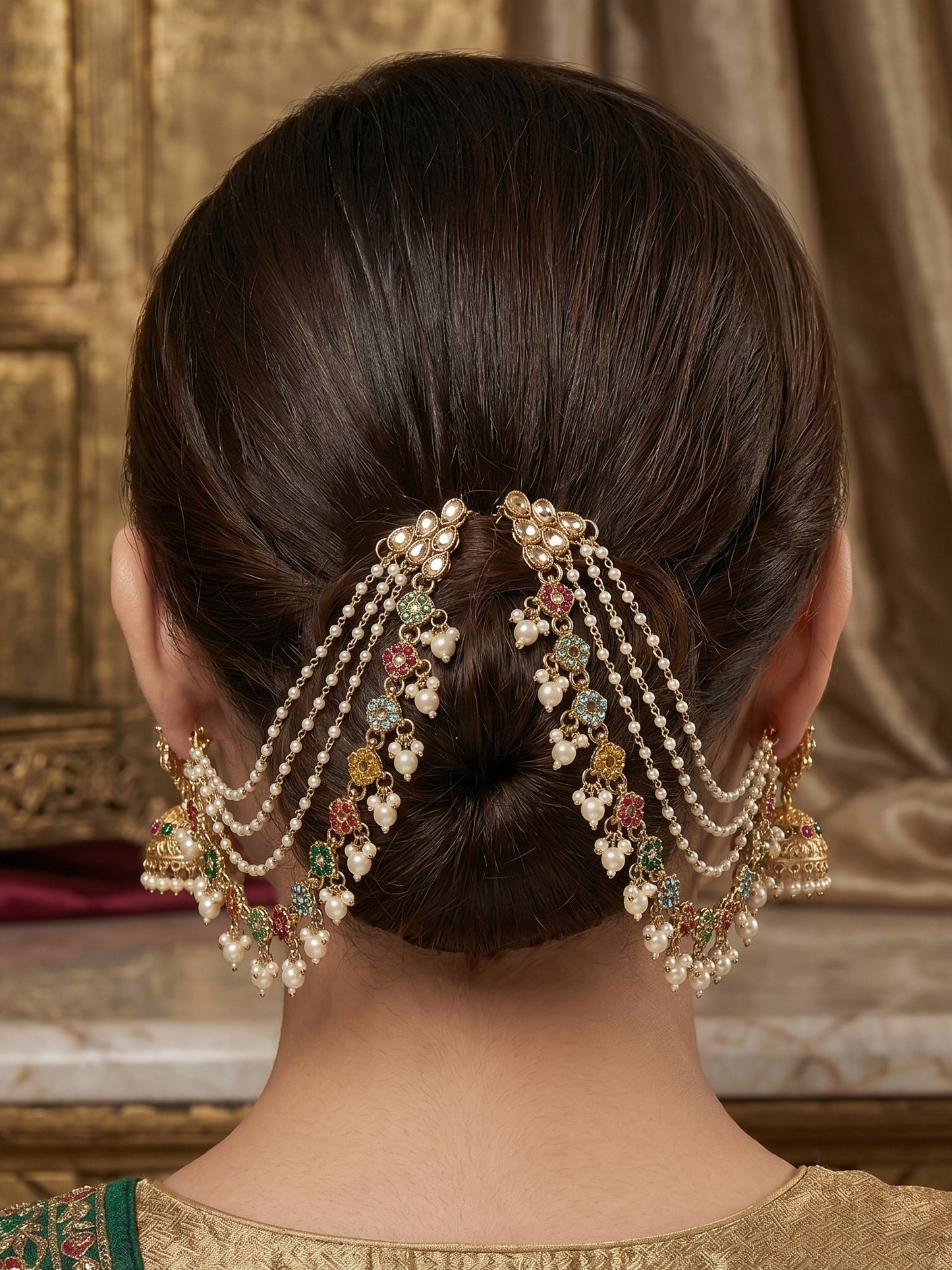 Traditional Pearl Beaded Ear Chain Accessory for Women and Girls