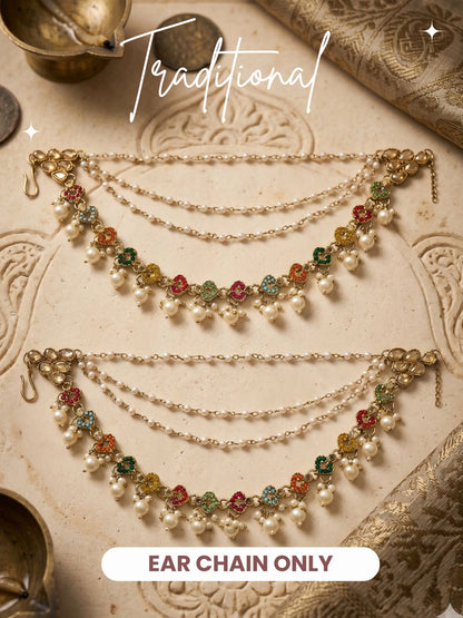 Traditional Pearl Beaded Ear Chain Accessory for Women and Girls