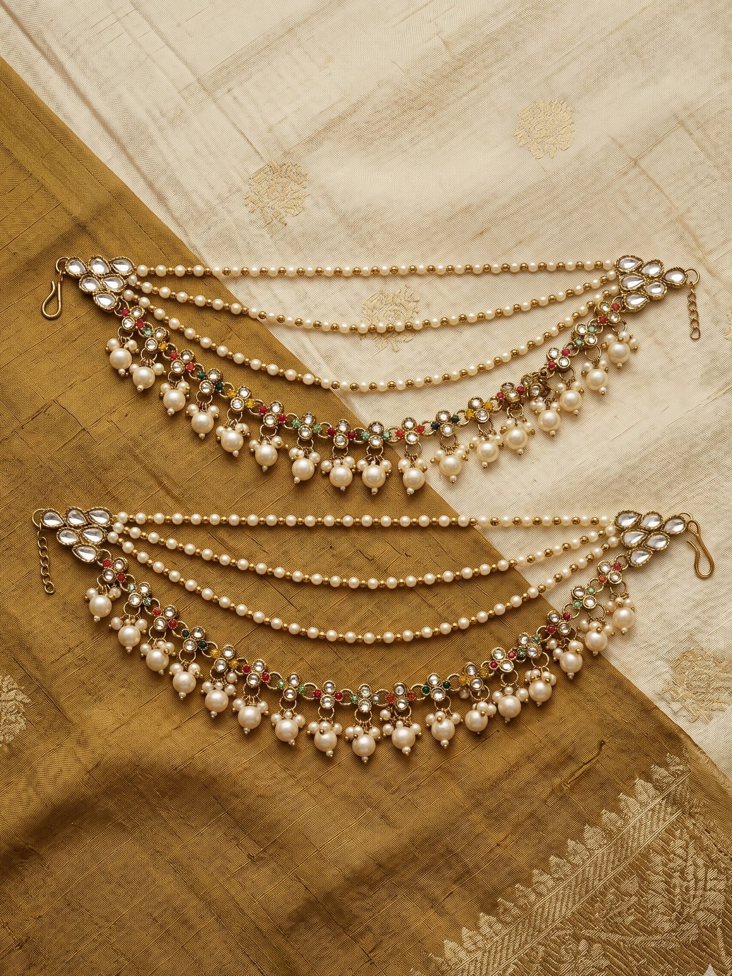 Traditional Pearl Beaded Ear Chain Accessory for Women and Girls