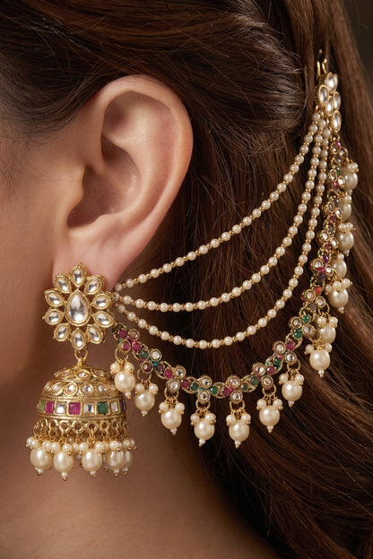 Traditional Pearl Beaded Ear Chain Accessory for Women and Girls