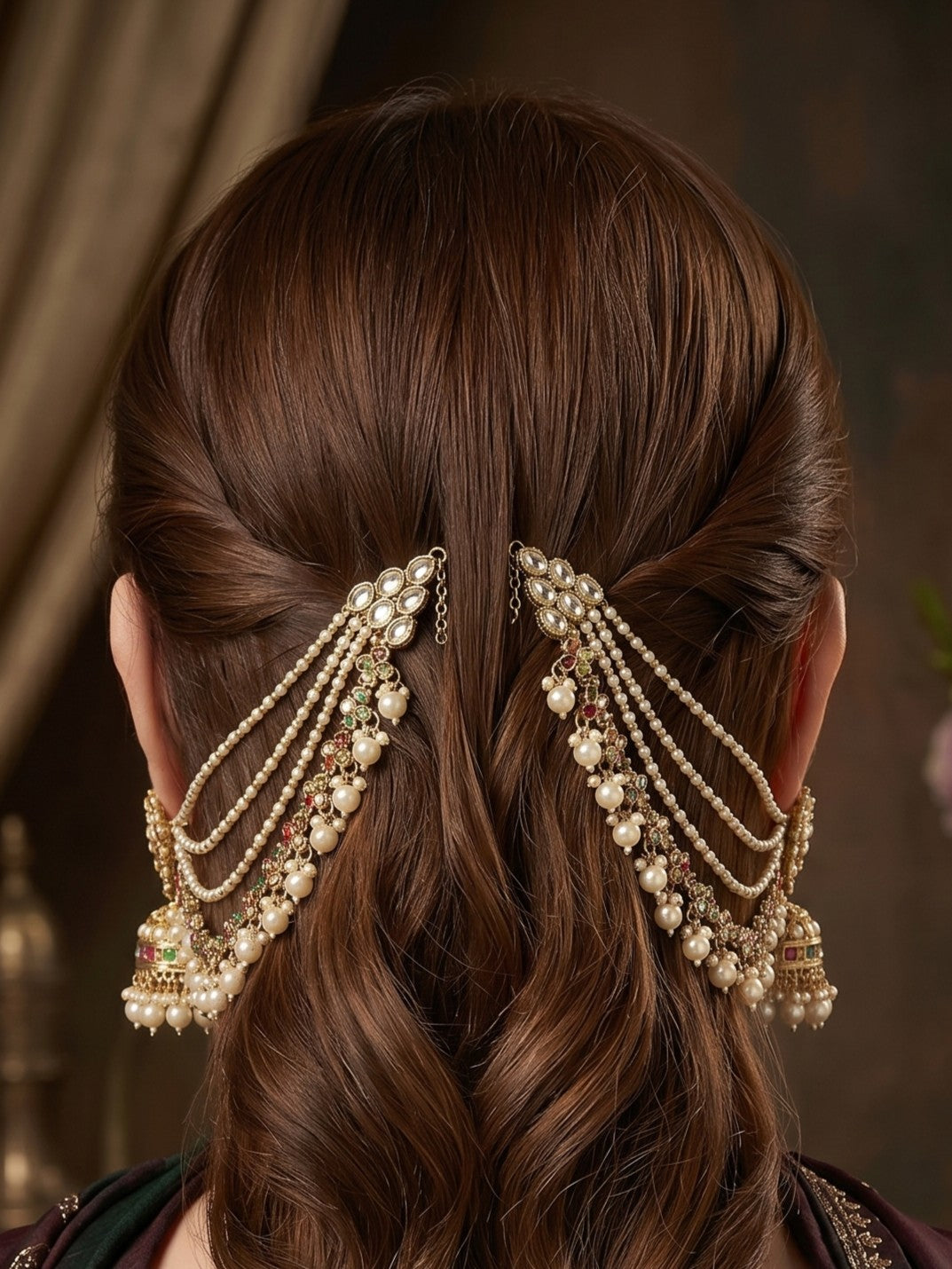 Traditional Pearl Beaded Ear Chain Accessory for Women and Girls