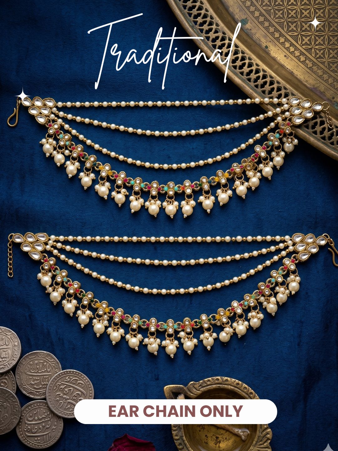 Traditional Pearl Beaded Ear Chain Accessory for Women and Girls