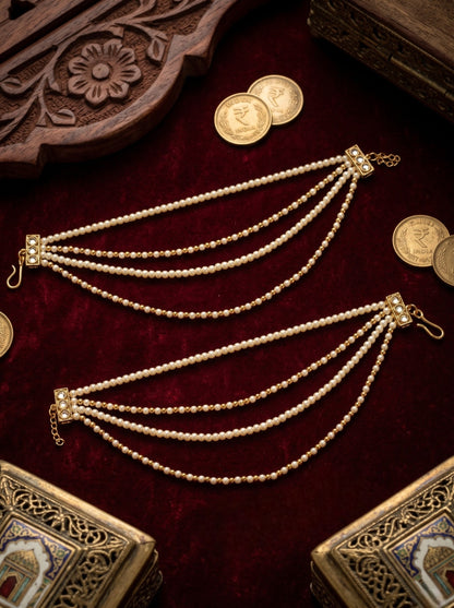 Traditional Pearl Beaded Ear Chain Accessory for Women and Girls