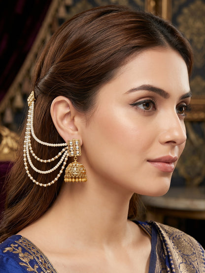 Traditional Pearl Beaded Ear Chain Accessory for Women and Girls