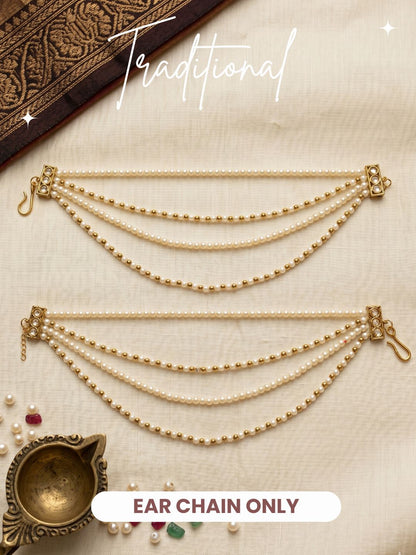 Traditional Pearl Beaded Ear Chain Accessory for Women and Girls