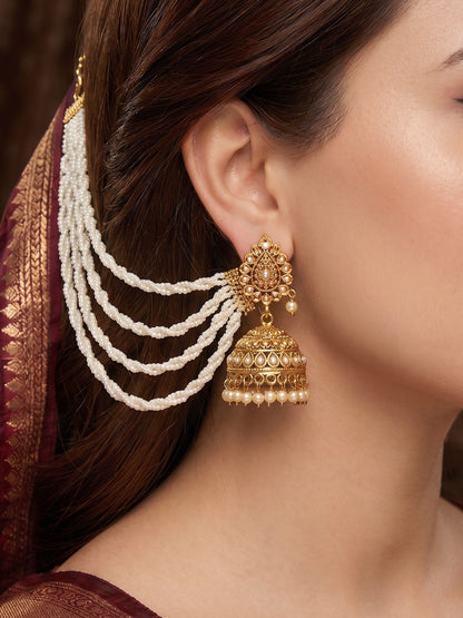 Traditional Pearl Beaded Ear Chain Accessory for Women and Girls