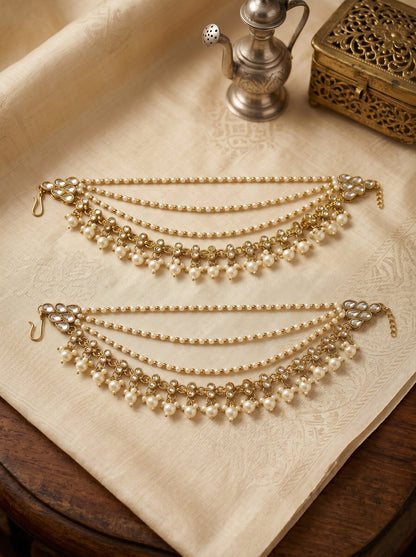 Traditional Pearl Beaded Ear Chain Accessory for Women and Girls