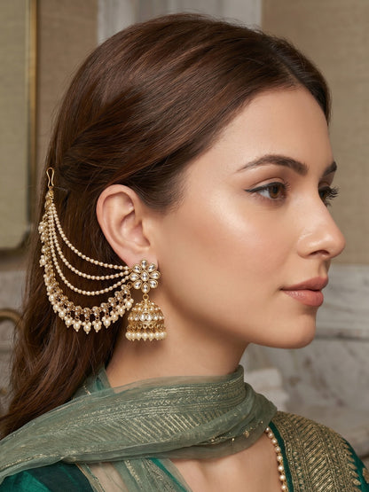 Traditional Pearl Beaded Ear Chain Accessory for Women and Girls