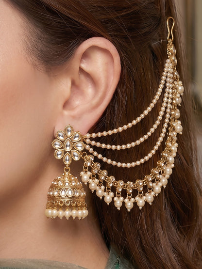 Traditional Pearl Beaded Ear Chain Accessory for Women and Girls