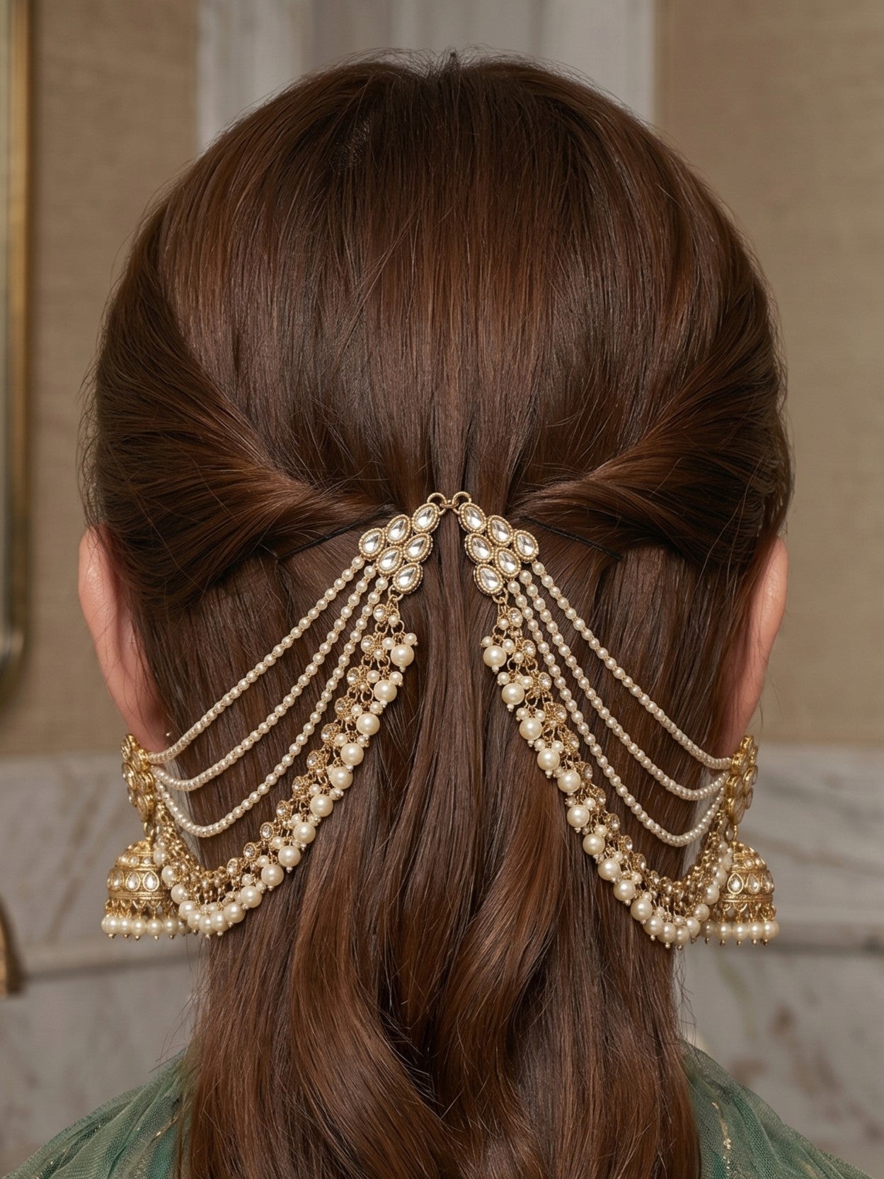 Traditional Pearl Beaded Ear Chain Accessory for Women and Girls