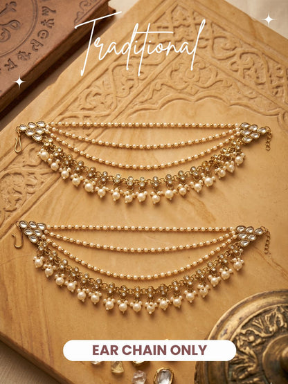 Traditional Pearl Beaded Ear Chain Accessory for Women and Girls