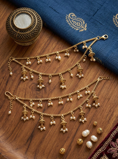 Traditional Pearl Beaded Ear Chain Accessory for Women and Girls