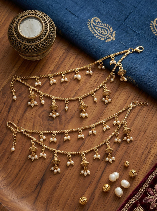 Traditional Pearl Beaded Ear Chain Accessory for Women and Girls