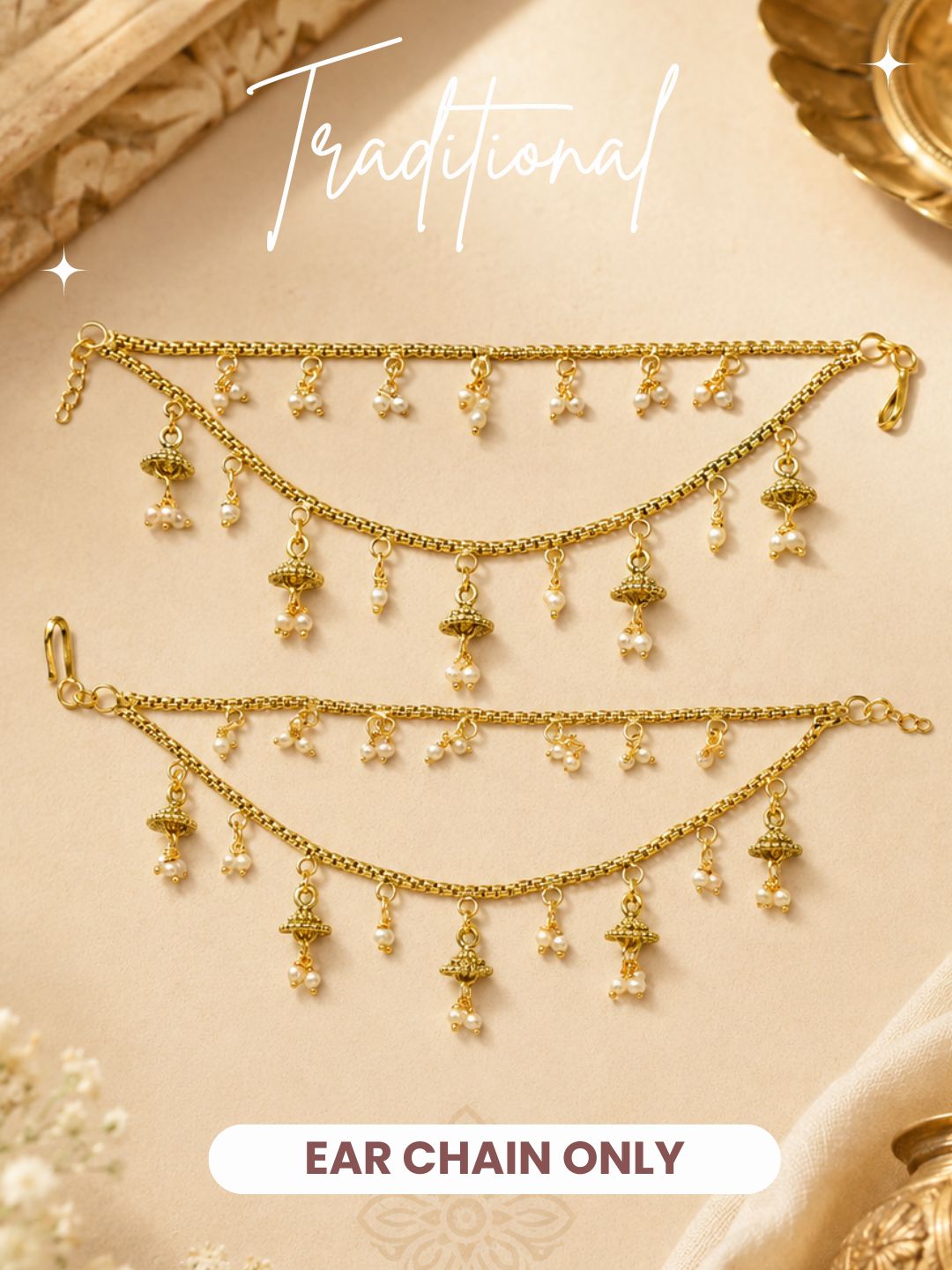 Traditional Pearl Beaded Ear Chain Accessory for Women and Girls