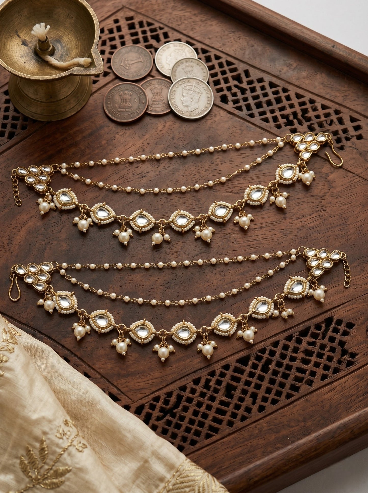 Traditional Pearl Beaded Ear Chain Accessory for Women and Girls