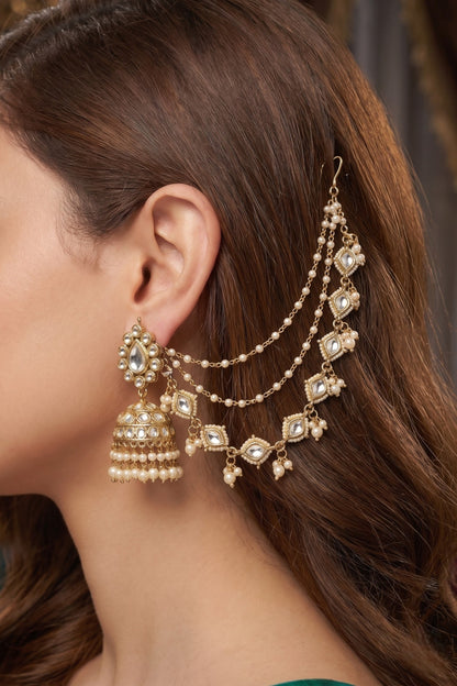 Traditional Pearl Beaded Ear Chain Accessory for Women and Girls