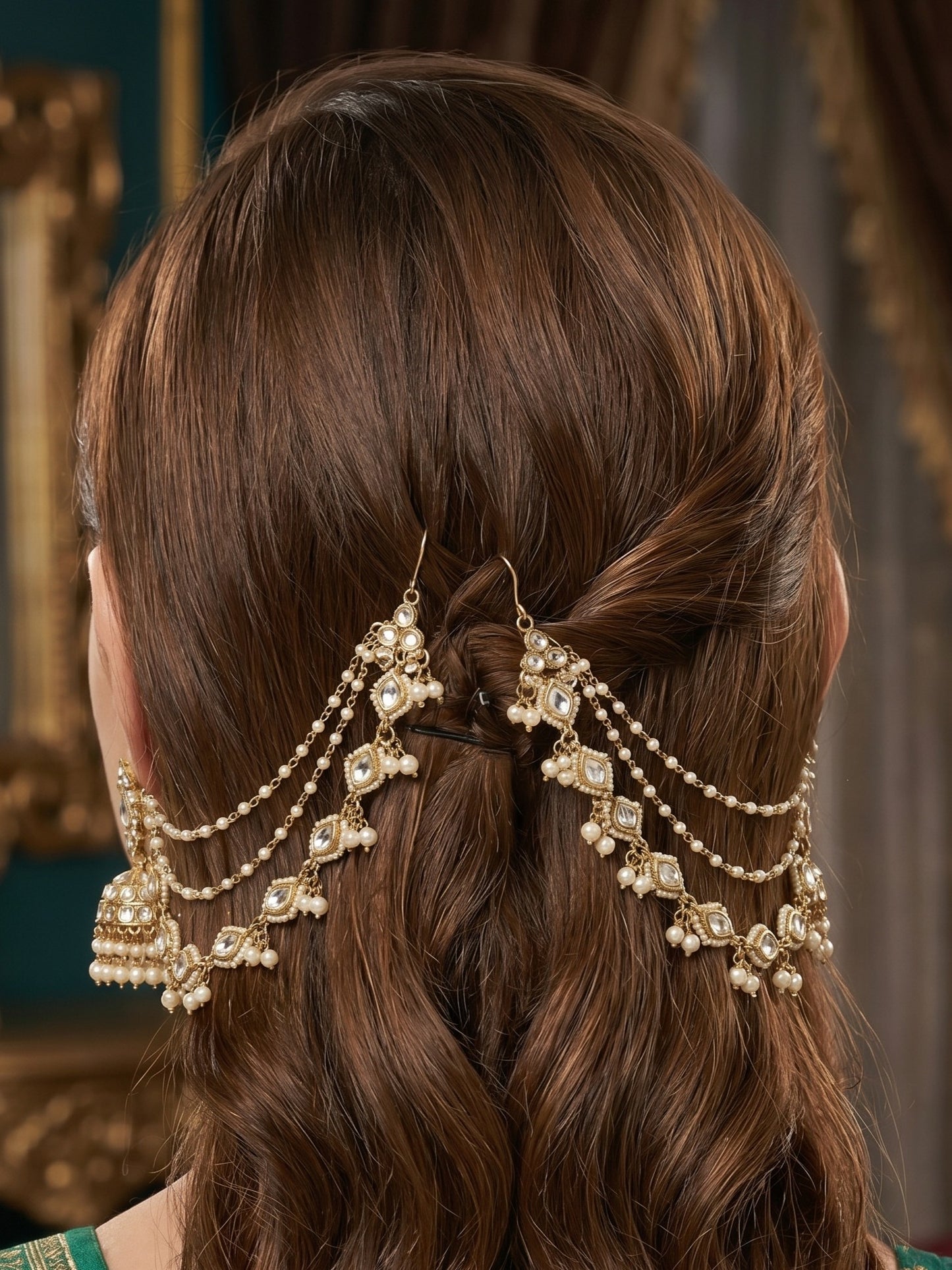 Traditional Pearl Beaded Ear Chain Accessory for Women and Girls