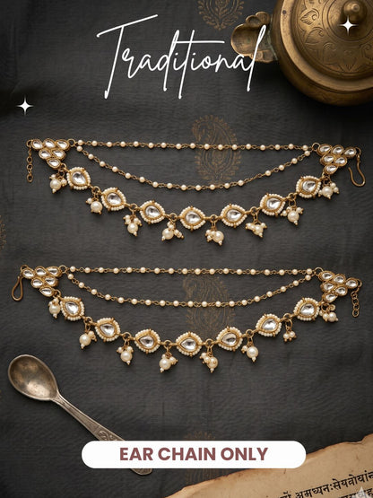 Traditional Pearl Beaded Ear Chain Accessory for Women and Girls