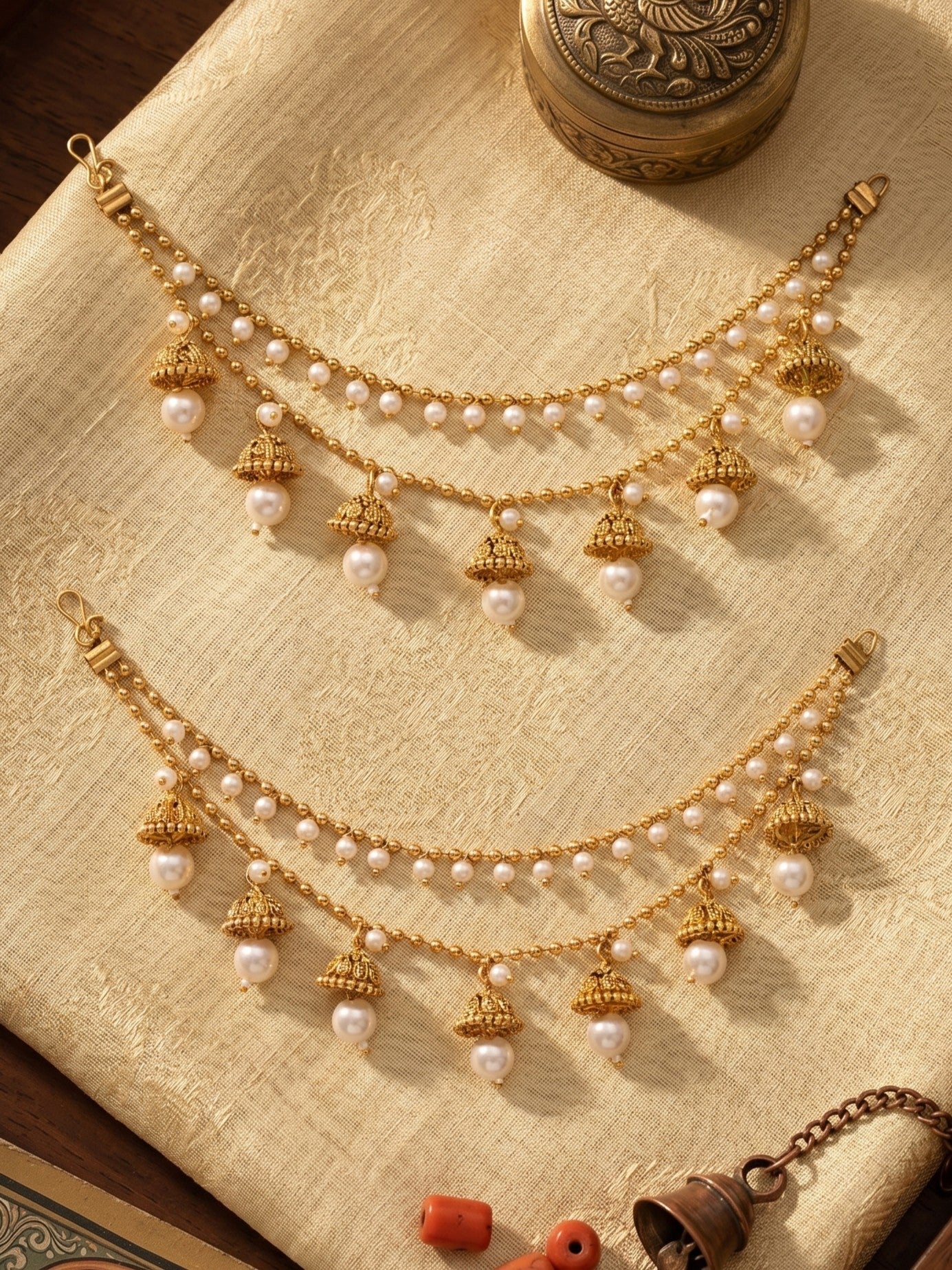 Traditional Pearl Beaded Ear Chain Accessory for Women and Girls