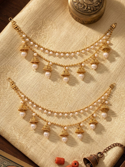 Traditional Pearl Beaded Ear Chain Accessory for Women and Girls