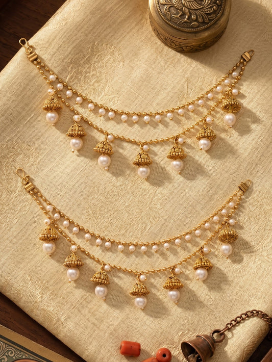 Traditional Pearl Beaded Ear Chain Accessory for Women and Girls