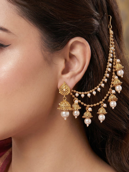 Traditional Pearl Beaded Ear Chain Accessory for Women and Girls