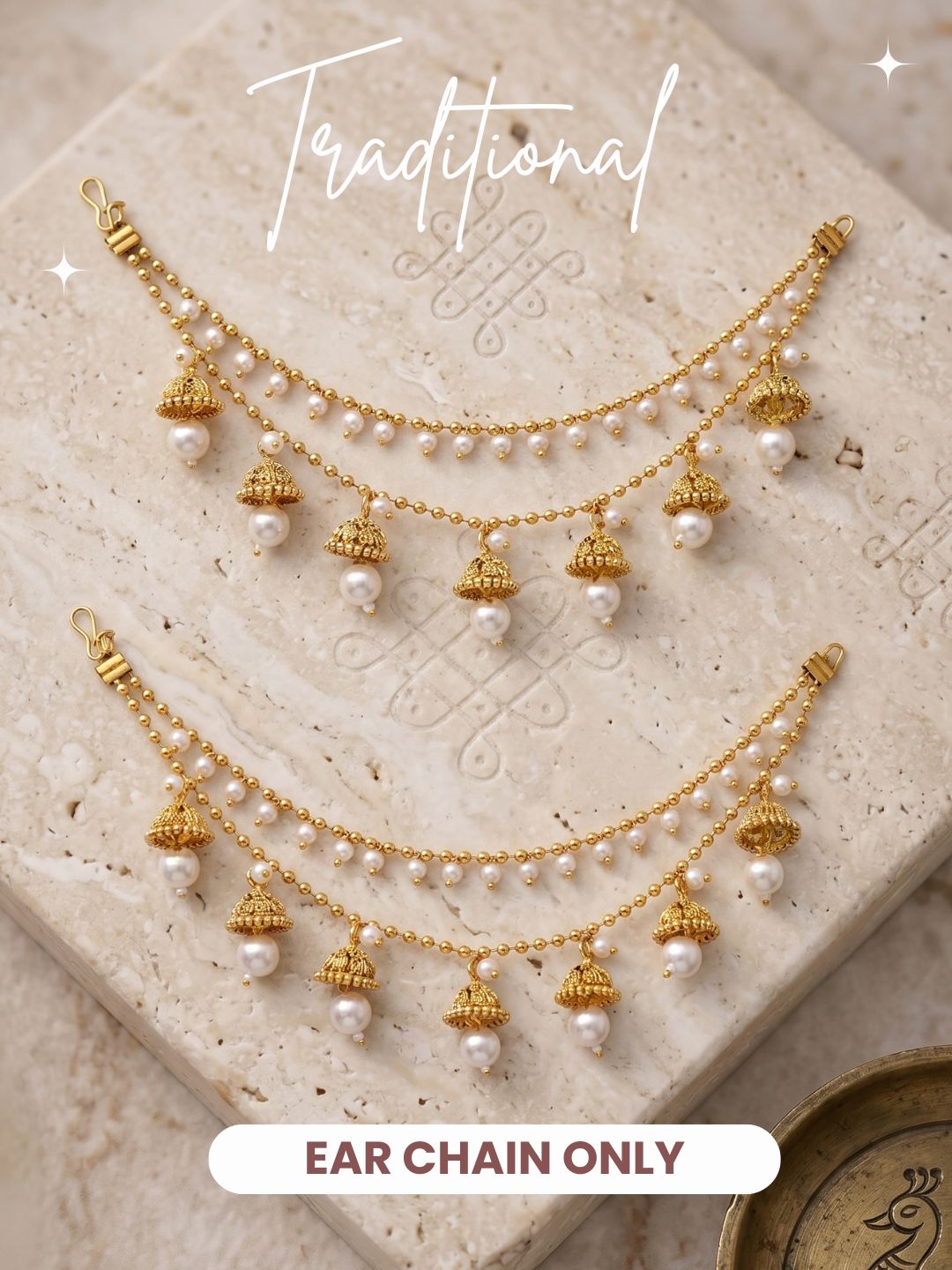 Traditional Pearl Beaded Ear Chain Accessory for Women and Girls