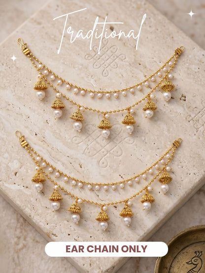 Traditional Pearl Beaded Ear Chain Accessory for Women and Girls